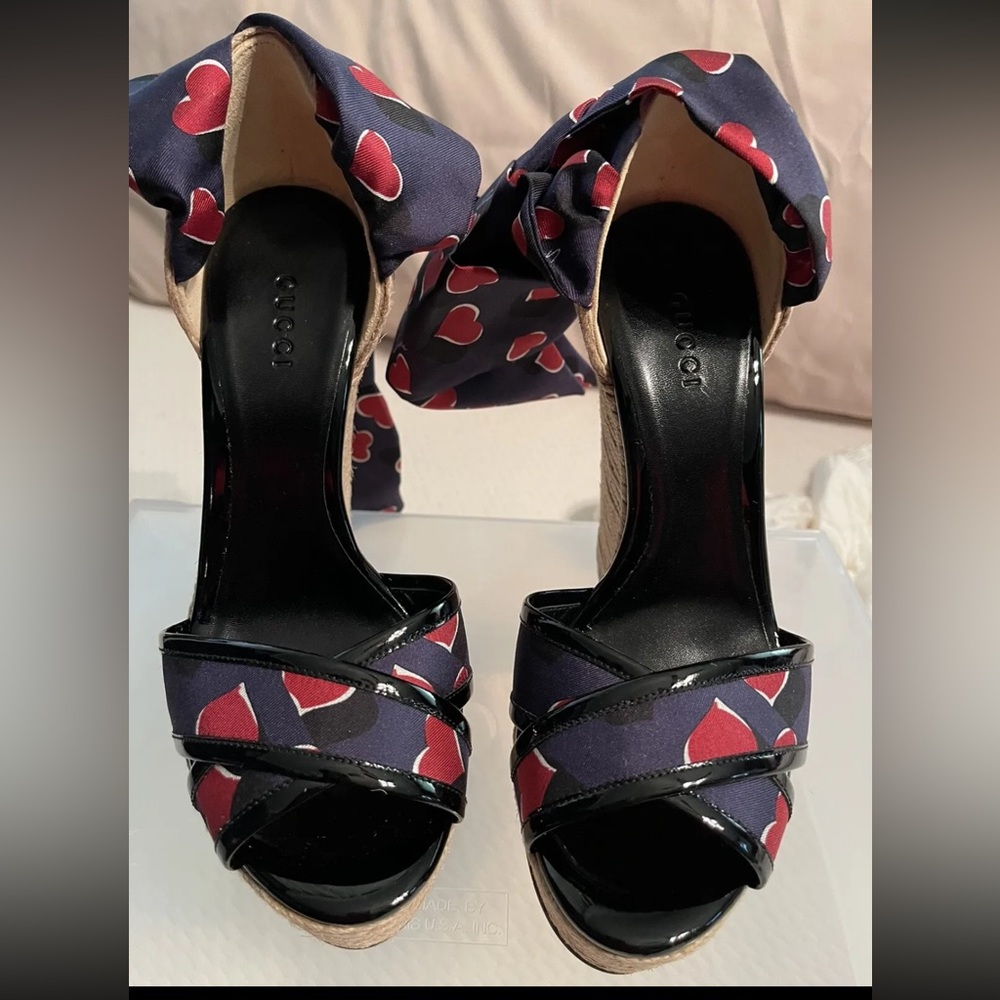 Gucci wedge sandals espadrille heart print size 37 - Picture 7 of 10